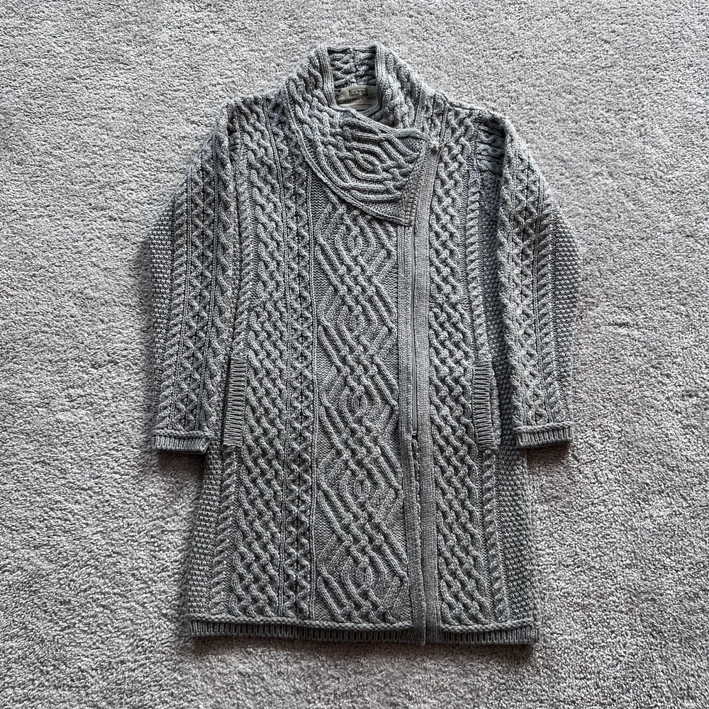 Aran Sweater Market‎ Merino Wool Side Zip Cardigan Womens L Gray Ireland Sweater